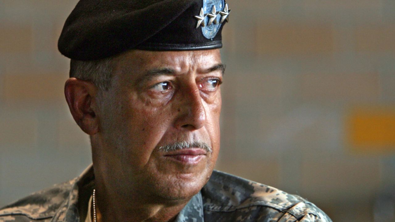 Lt. General Russel Honore listens to a Hurricane Katrina disaster briefing during a stop over in New Orleans in September 2005.  
