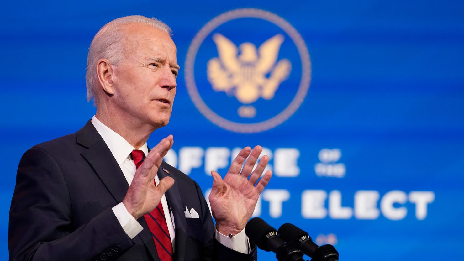 President-elect Joe Biden speaks during an event at The Queen theater, Friday, January 15, in Wilmington, Delaware.