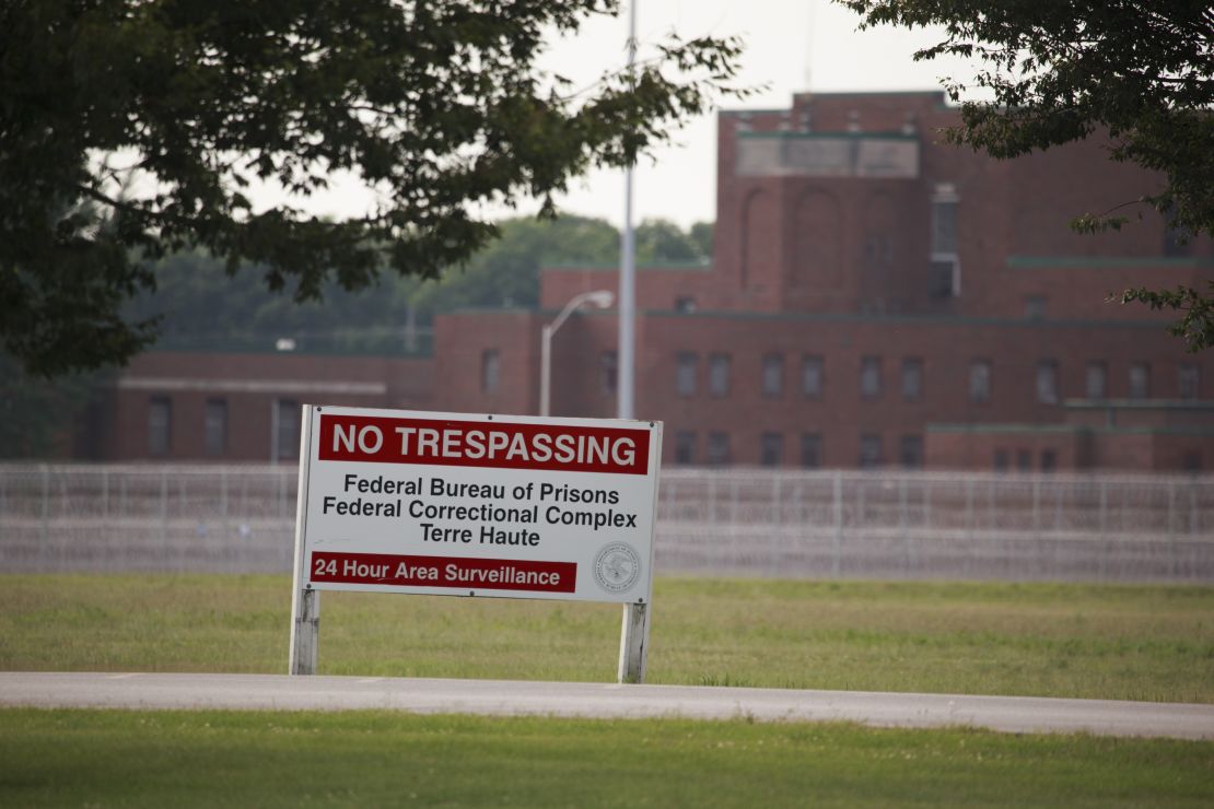 A sign is seen outside the Terre Haute Federal Correctional Complex in Indiana.