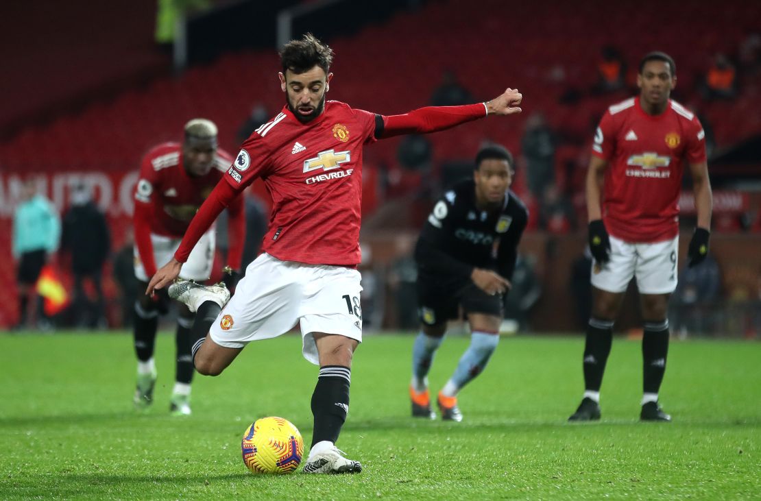 Bruno Fernandes converts a penalty for Manchester United this season. 