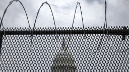 Razor wire is seen after being installed on the fence surrounding the grounds of the US Capitol on January 15, 2021, in Washington, DC. 