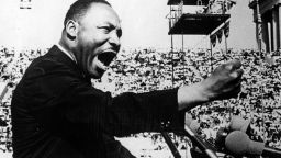 American Civil Rights and religious leader Dr Martin Luther King Jr. gestures emphatically during a speech at a Chicago Freedom Movement rally in Soldier Field, Chicago, Illinois, July 10, 1966. 