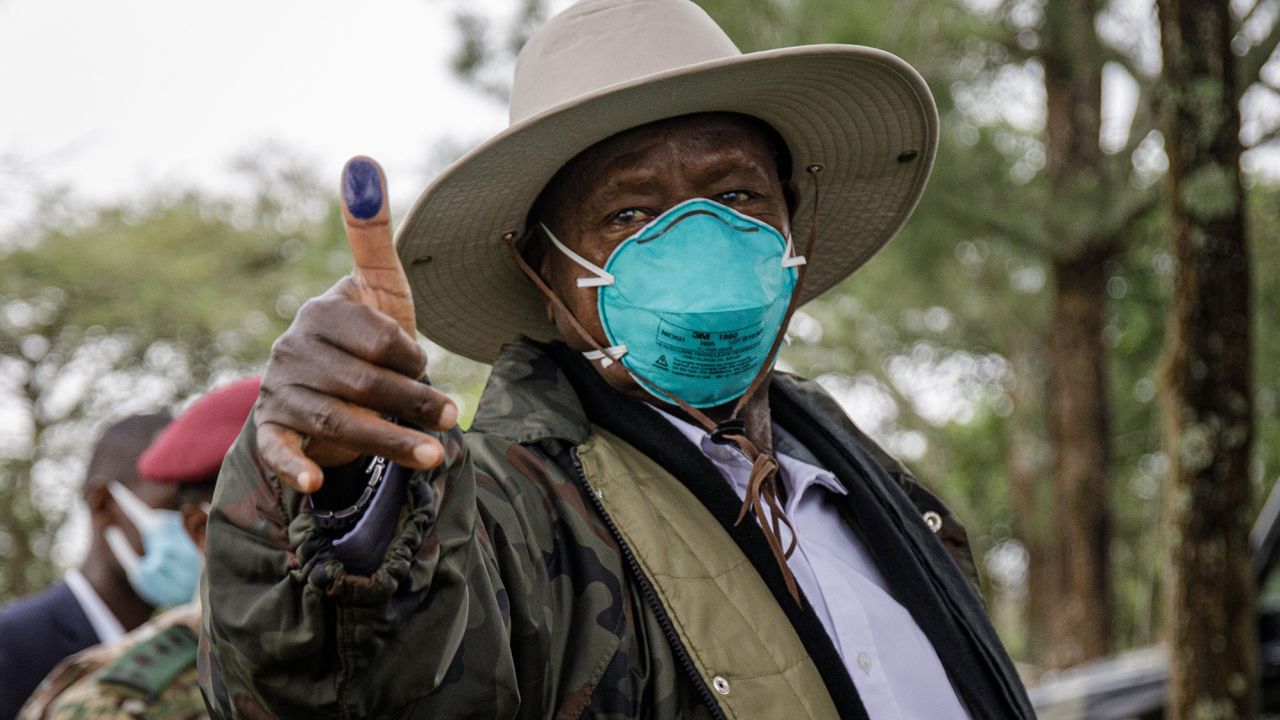 Ugandan President Yoweri Museveni after casting his ballot at in Kiruhura, Uganda, on Thursday.