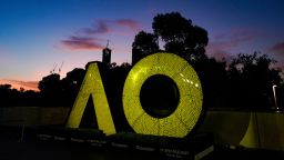A spectator takes a photo of the AO Logo during the 2020 Australian Open at Melbourne Park on January 28, 2020.