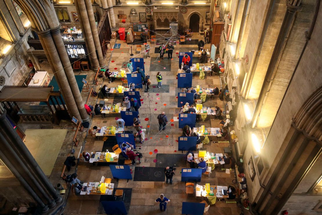 The inoculation drive has seen England's historic Salisbury Cathedral transformed into a vaccination center, with patients given shots while organ music was played in the picturesque building.