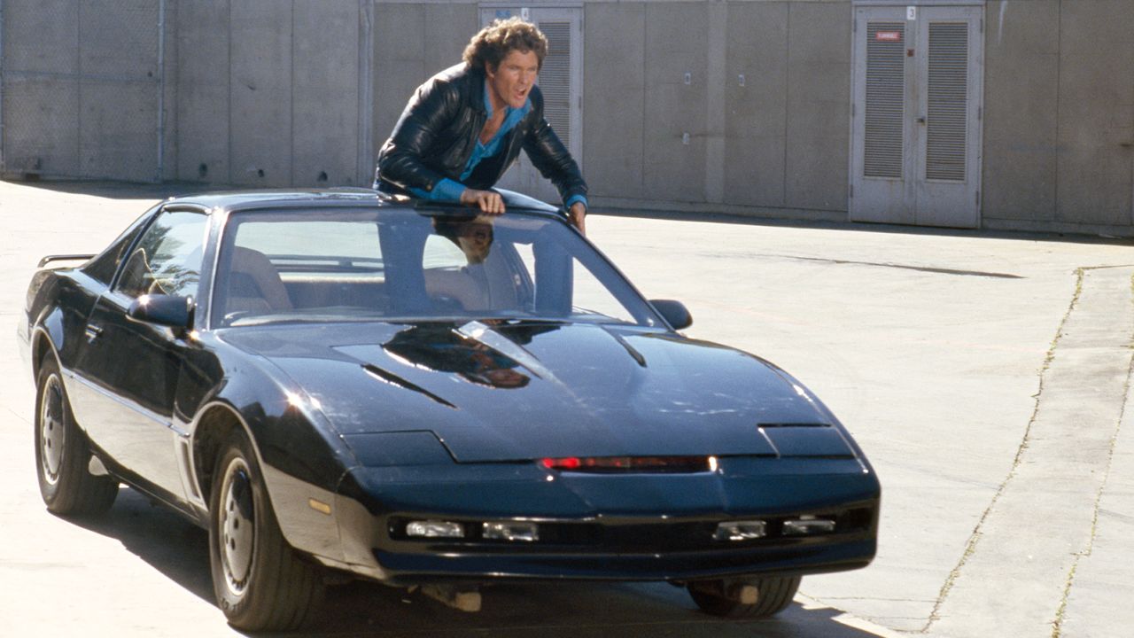 David Hasselhoff as Michael Knight and K.I.T.T., the talking car, in the 1980s television series 'Knight Rider.'