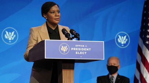 President-elect Joe Biden listens as Alondra Nelson speaks on Saturday.