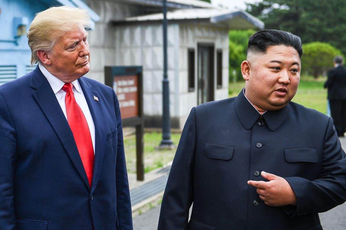 Kim and Trump south of the line that divides North and South Korea on June 30, 2019. 