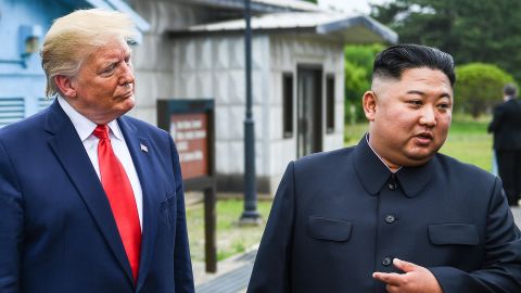 Kim and Trump south of the line that divides North and South Korea on June 30, 2019.