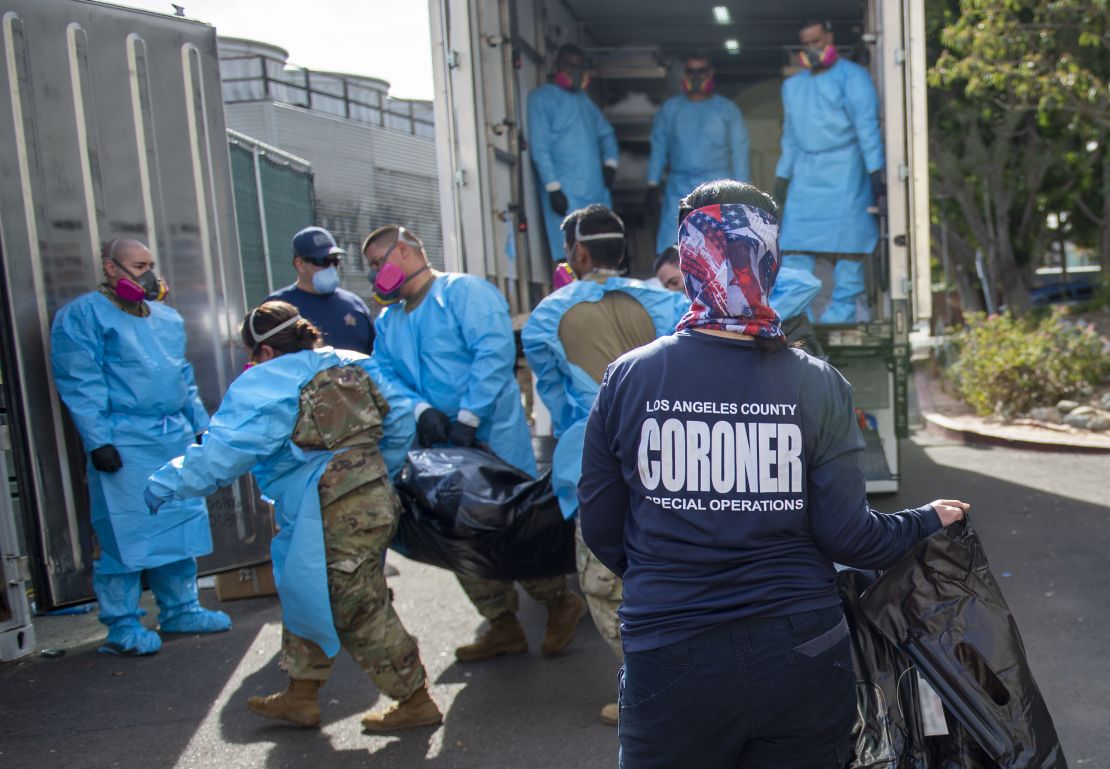 National Guardsmen help process Covid-19 deaths at at LA County Medical Examiner-Coroner Office January 12.
