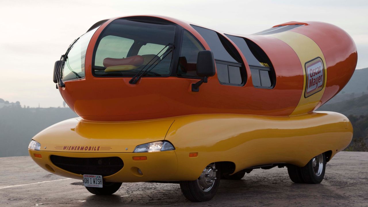 The iconic Wienermobile is seen in all its glory.
