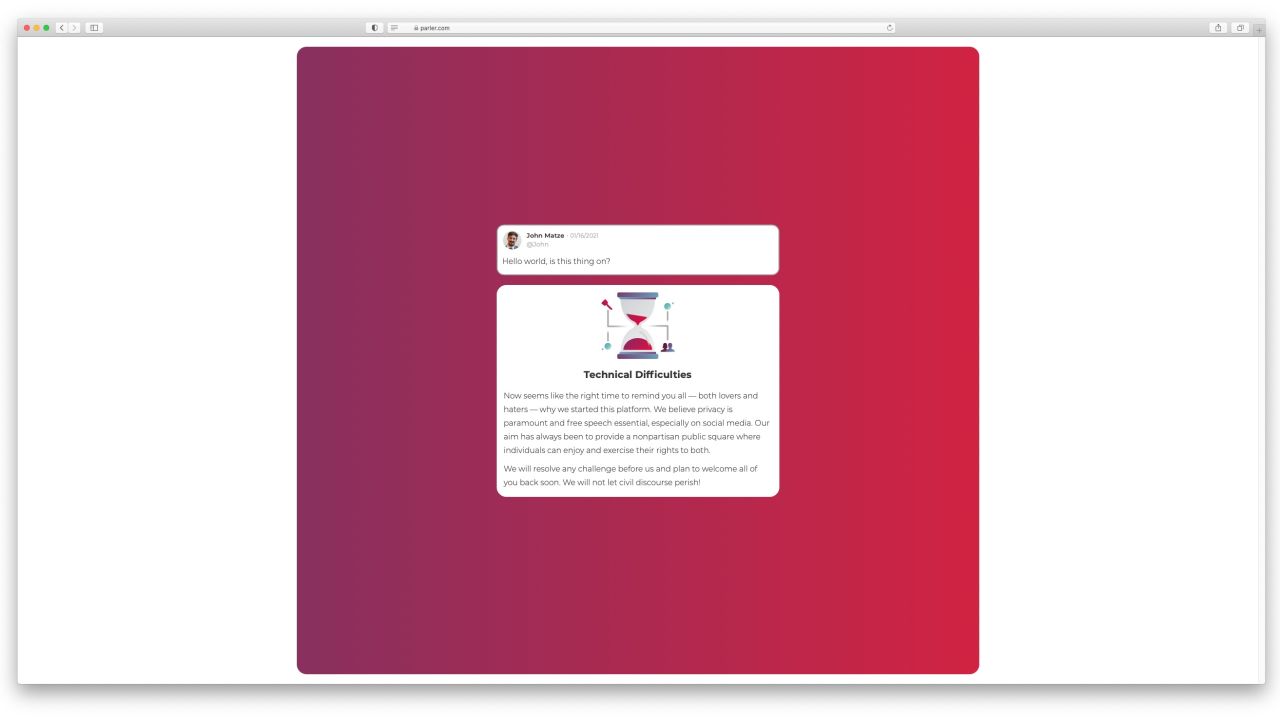Parler's website has returned online.