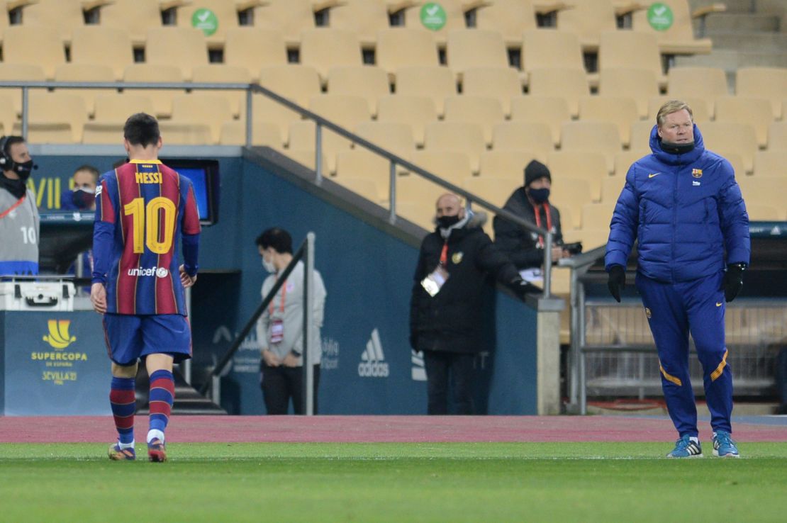 Lionel Messi trudges off after being shown a red card.