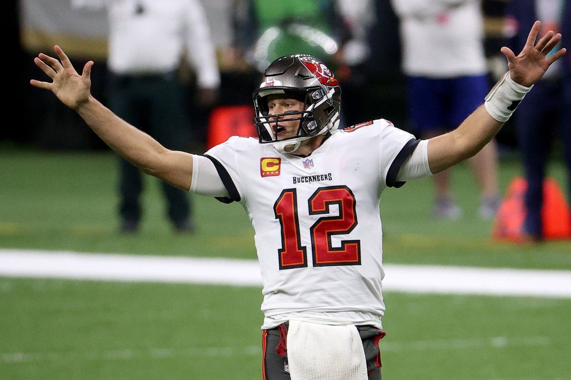 Brady celebrates against the Saints.