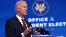 US President-elect Joe Biden speaks in Wilmington, Delaware on January 15.