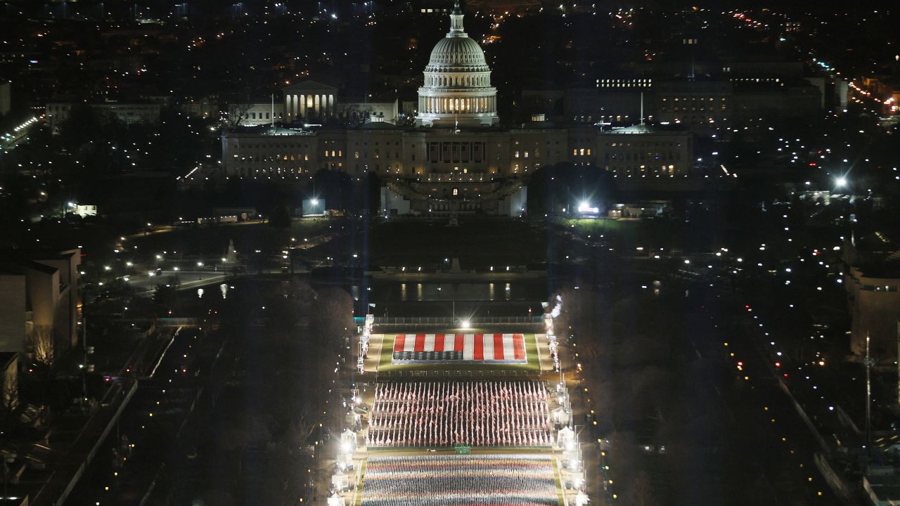 Approximately 191,500 US flags cover part of the National Mall and represent the American people who are unable to travel to Washington, DC for the inauguration. 