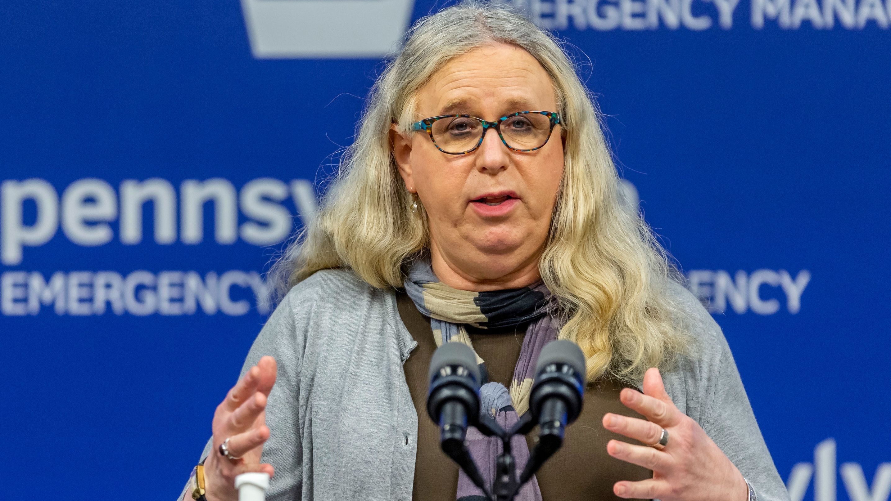 In this May 29, 2020, file photo, Pennsylvania Secretary of Health Dr. Rachel Levine meets with the media at the Pennsylvania Emergency Management Agency (PEMA) headquarters in Harrisburg, Pa. President-elect Joe Biden has tapped Levine to be his assistant secretary of health, leaving her poised to become the first transgender federal official to be confirmed by the U.S. Senate. 