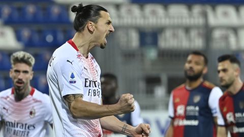 Zlatan Ibrahimovic celebrates after scoring the opening goal from the penalty spot.