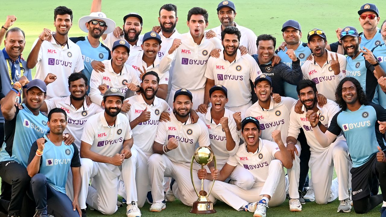 Team Indian celebrates a series victory against Australia. 