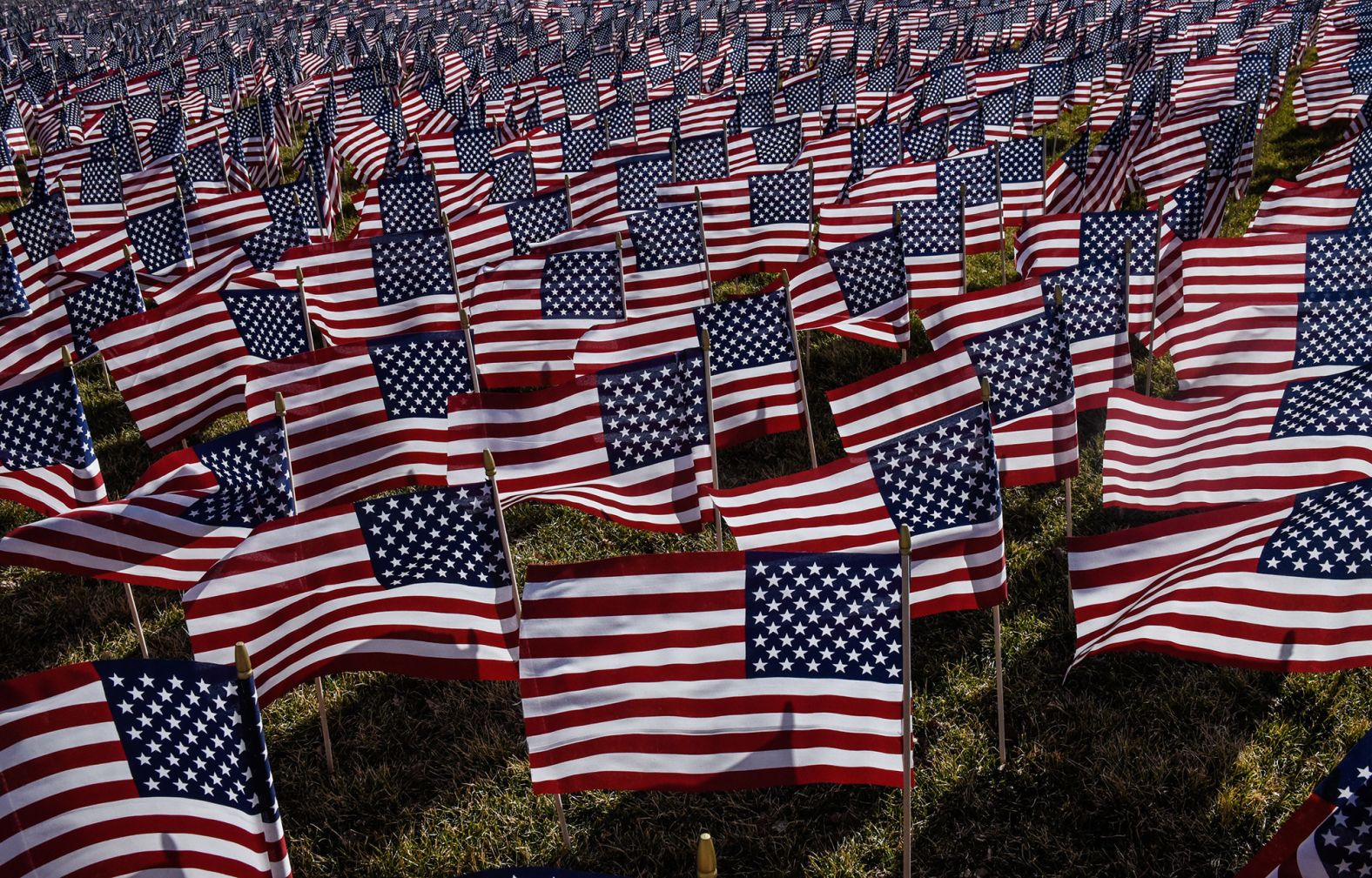 The National Mall is filled with flags on the day before the inauguration.