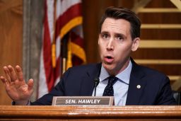 Sen. Josh Hawley (R-MO) asks questions during a Senate hearing.