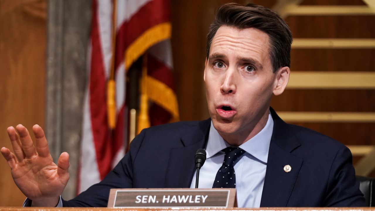 Sen. Josh Hawley (R-MO) asks questions during a Senate hearing.