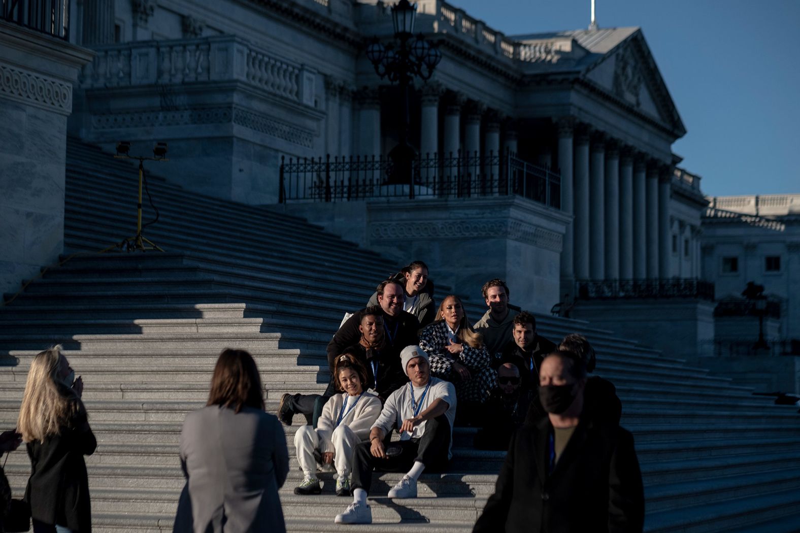 Singer Jennifer Lopez poses for photos outside the Capitol on the day before the inauguration.