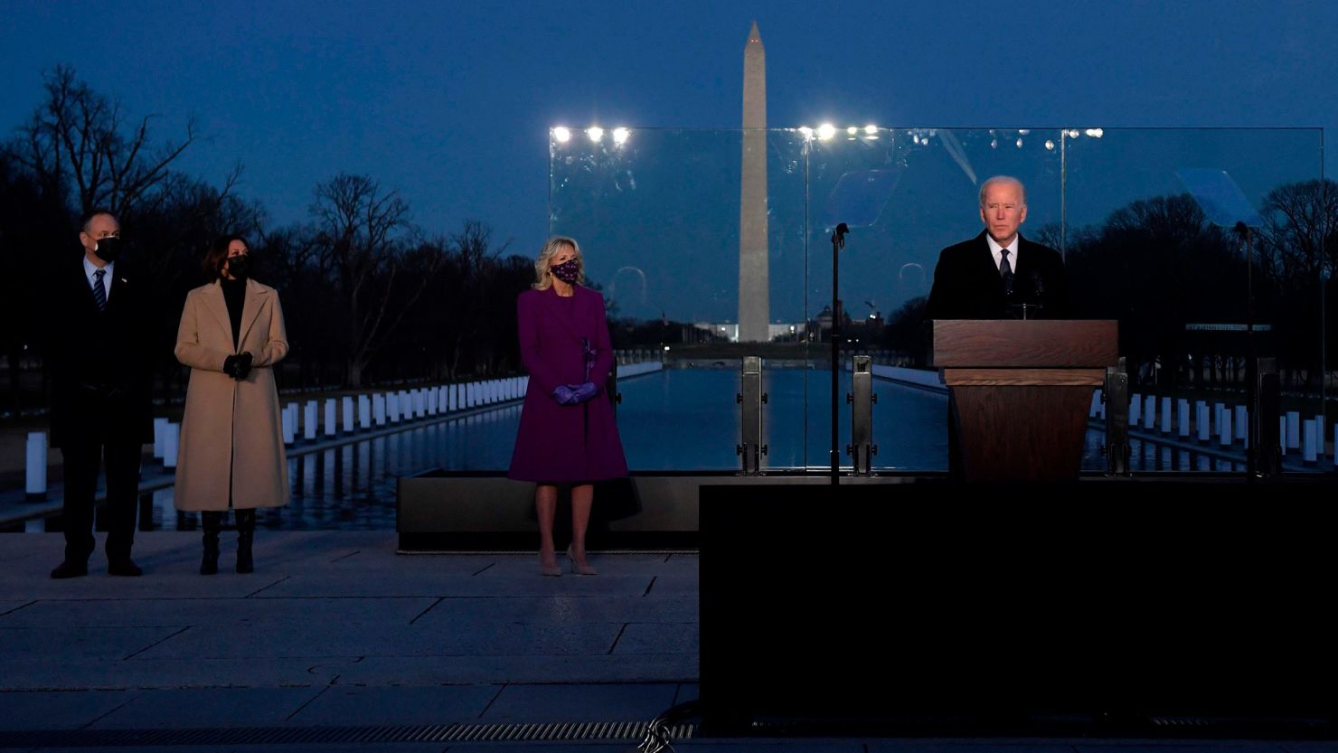Biden speaks at a Covid-19 memorial at the Lincoln Memorial last month. 
