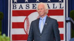 COOPERSTOWN, NY - JULY 29:  Hall of Famer Don Sutton is introduced during the Baseball Hall of Fame induction ceremony at the Clark Sports Center on July 29, 2018 in Cooperstown, New York.  (Photo by Mark Cunningham/MLB Photos via Getty Images)
