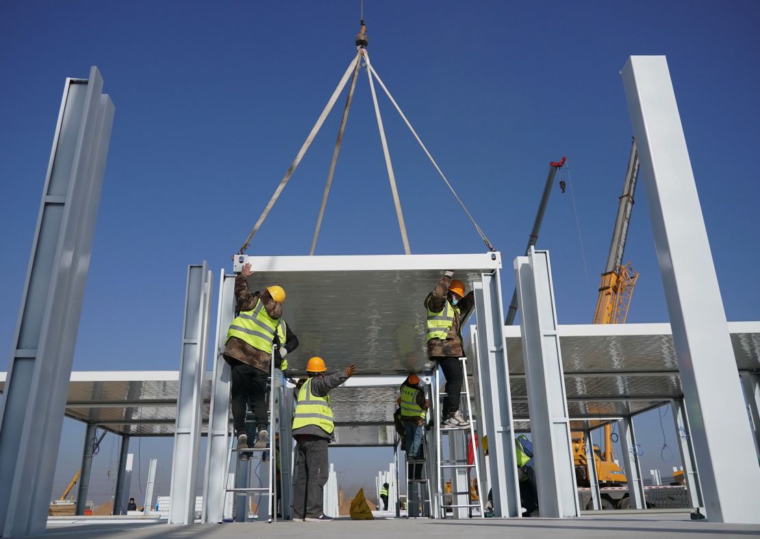 Workers building the quarantine center in Shijiazhuang, Hebei province, China, on January 18.