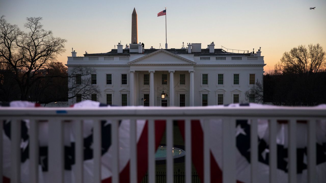 The White House the night before the Inauguration of Joe Biden on January 19, 2021. 