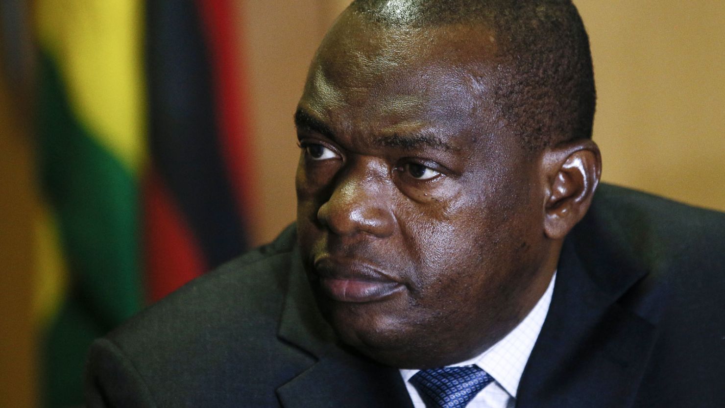 Zimbabwe's Minister of Foreign Affairs and International Trade Sibusiso Moyo looks on during a press conference