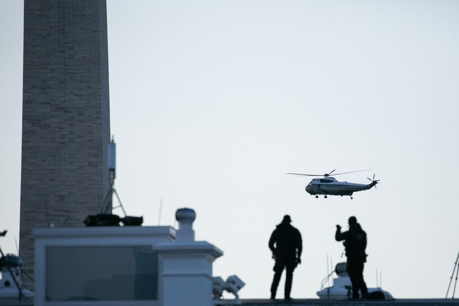 Trump departs the White House aboard Marine One.