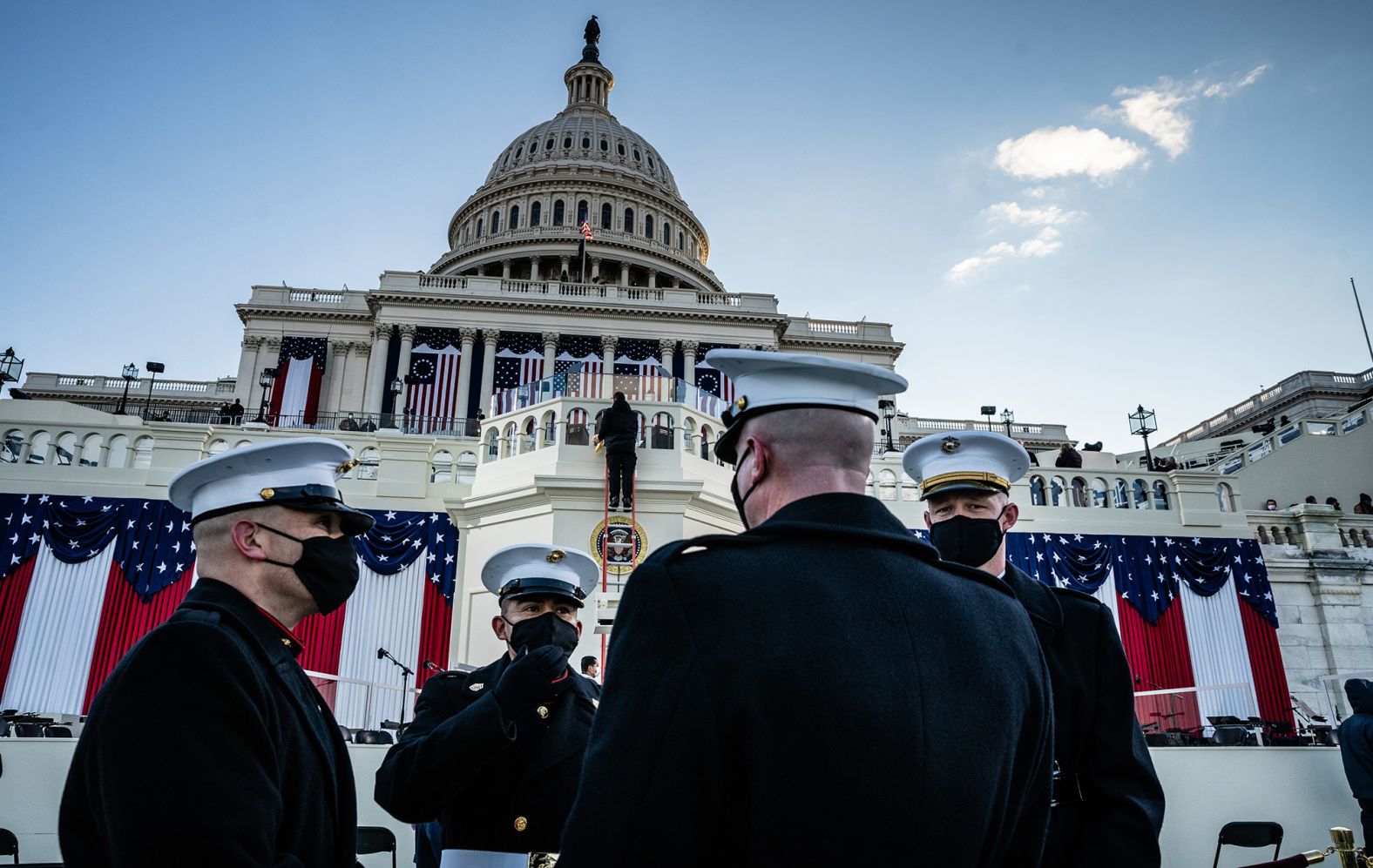 US Marines prepare to usher guests at the Capitol.