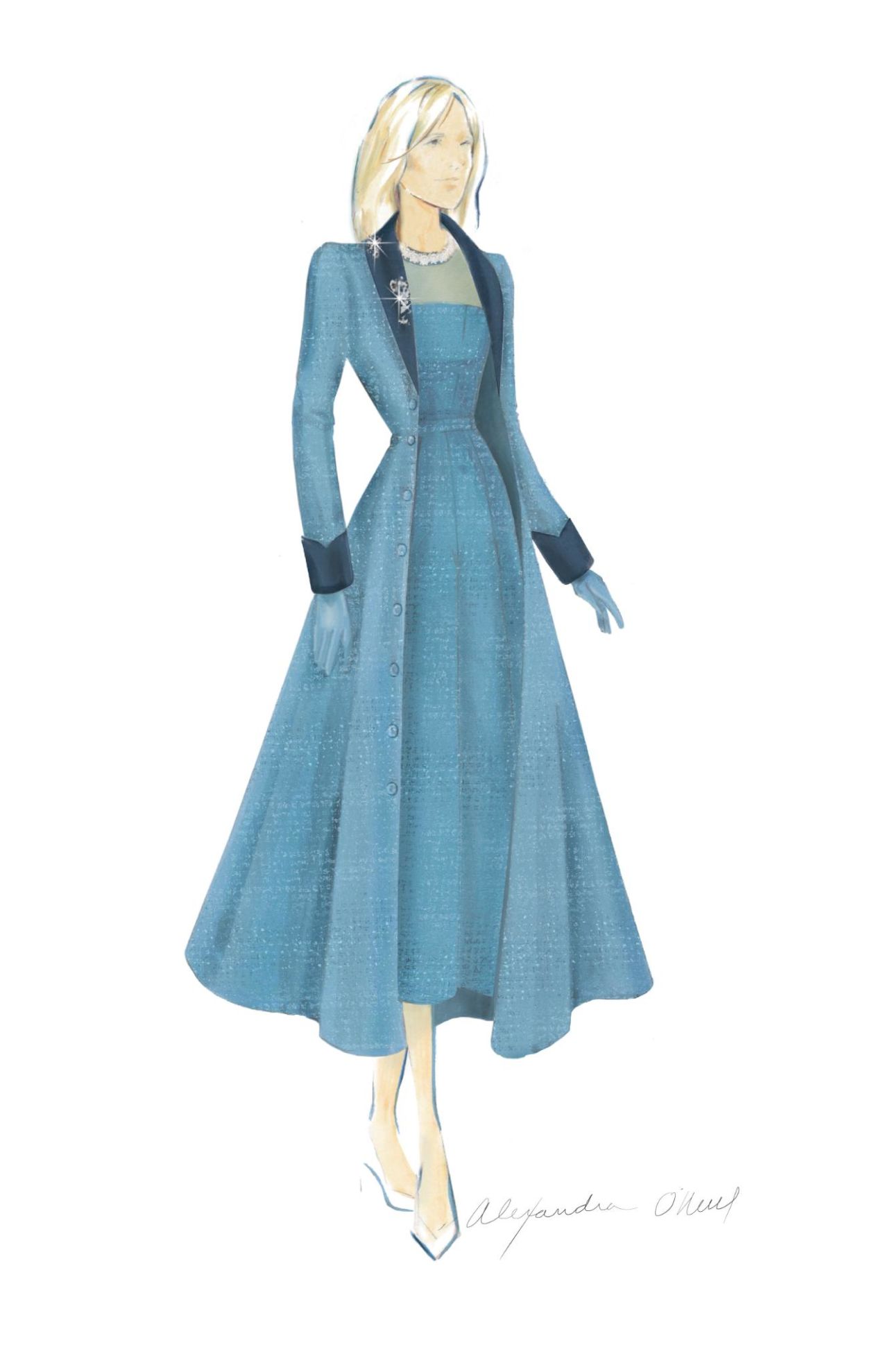 A sketch of Jill Biden's inauguration ensemble by  Alexandra O'Neil of Markarian.