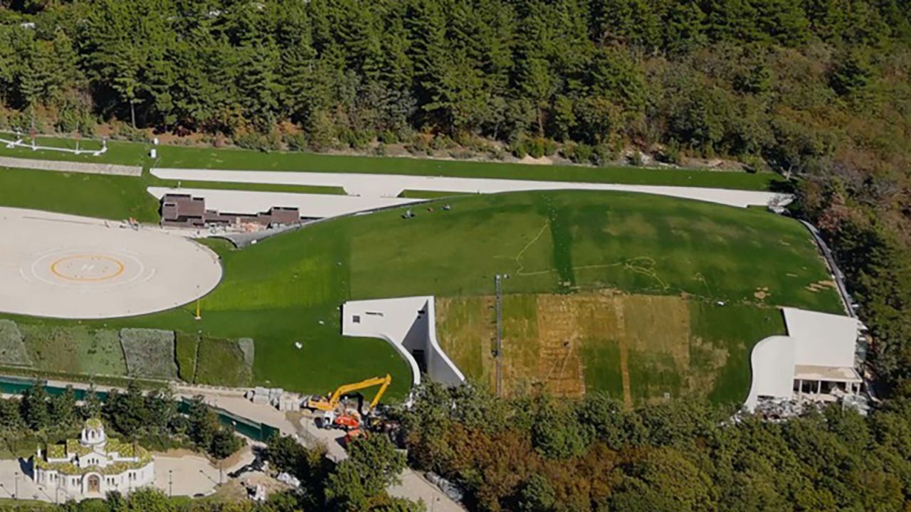According to drone videos shot by FBK, the estate features a private hockey rink, church, amphitheater, and a 2,500-square-meter greenhouse.