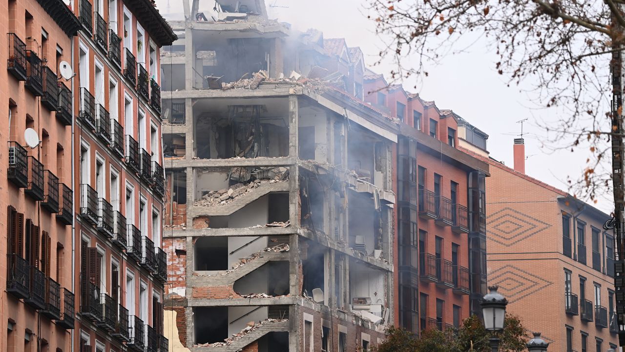 A damaged building is pictured in Madrid on January 20, 2021 after a strong explosion rocked the building. The cause of the blast was not immediately clear. (Photo by Gabriel Bouys/AFP/Getty Images