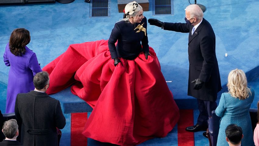 President-elect Joe Biden greets Lady Gaga during the 59th Presidential Inauguration at the U.S. Capitol in Washington, Wednesday, Jan. 20, 2021. (AP Photo/Susan Walsh, Pool)