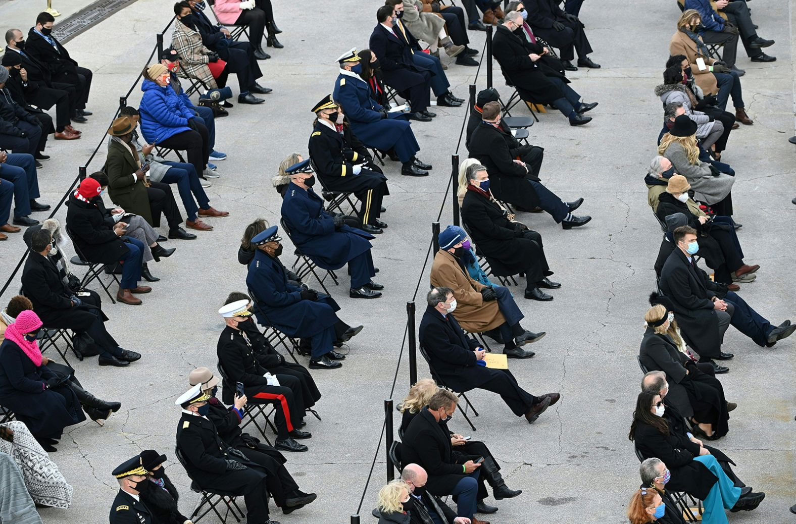 Guests are seated at the Capitol before Biden's swearing-in. The VIPs in attendance were spread out because of the coronavirus pandemic.