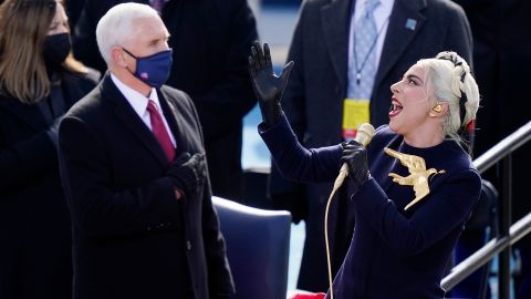 Lady Gaga <a href="https://www.cnn.com/politics/live-news/biden-harris-inauguration-day-2021/h_2afed536d8e5c7afaeff8ab0f2996647" target="_blank">sings the National Anthem</a> in front of Vice President Mike Pence before Harris and Biden were sworn in.