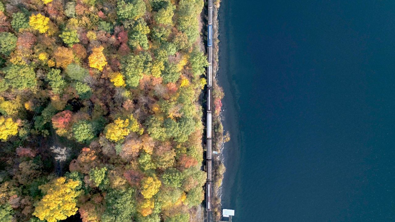 A train moves through the Finger Lakes region of upstate New York.