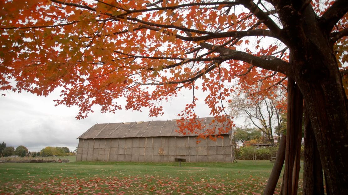 A traditional Haudenosaunee longhouse in the Finger Lakes region of upstate New York.