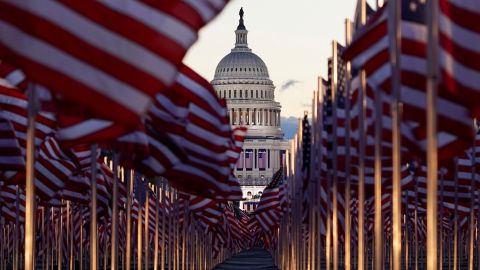 American flags are seen on the National Mall. The Presidential Inaugural Committee <a href="https://www.cnn.com/2021/01/19/politics/field-of-flags-biden-inauguration-trnd/index.html" target="_blank">planted more than 191,500 flags on the Mall</a> to represent the people who couldn't attend the inauguration.