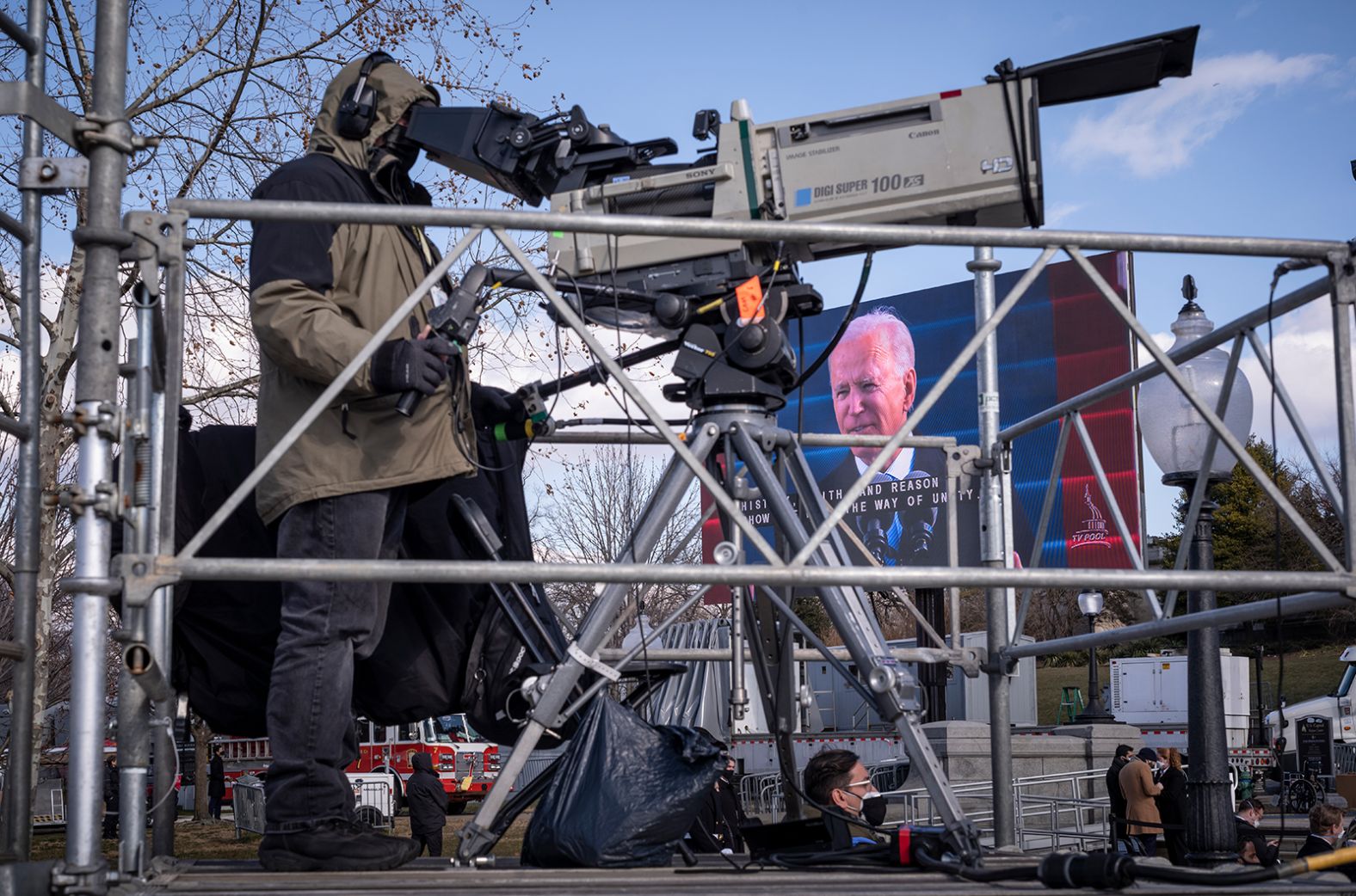 A camera operator films the inauguration.