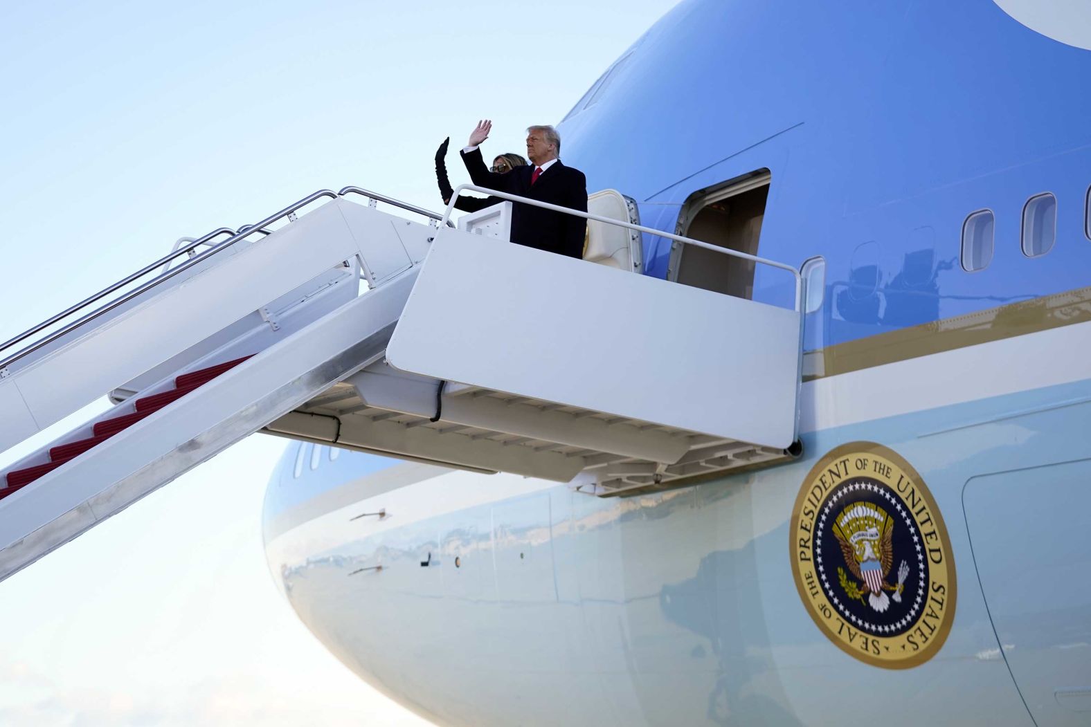 President Trump and first lady Melania Trump board Air Force One at Joint Base Andrews to head to Florida.