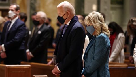 The Bidens attend services at the Cathedral of St. Matthew the Apostle with Congressional leaders prior the 59th Presidential Inauguration ceremony on January 20, 2021 in Washington, DC.