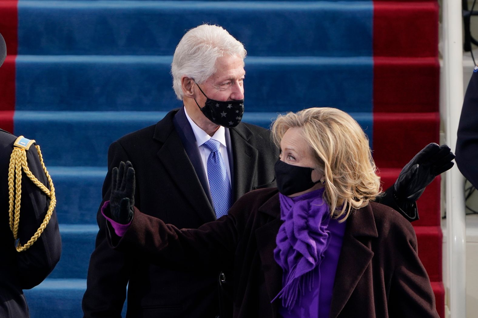 Former President Bill Clinton and former first lady Hillary Clinton arrive for the inauguration.