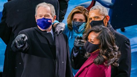Former President George W. Bush, House Speaker Nancy Pelosi, former President Barack Obama and his wife, Michelle, attend inauguration. 
