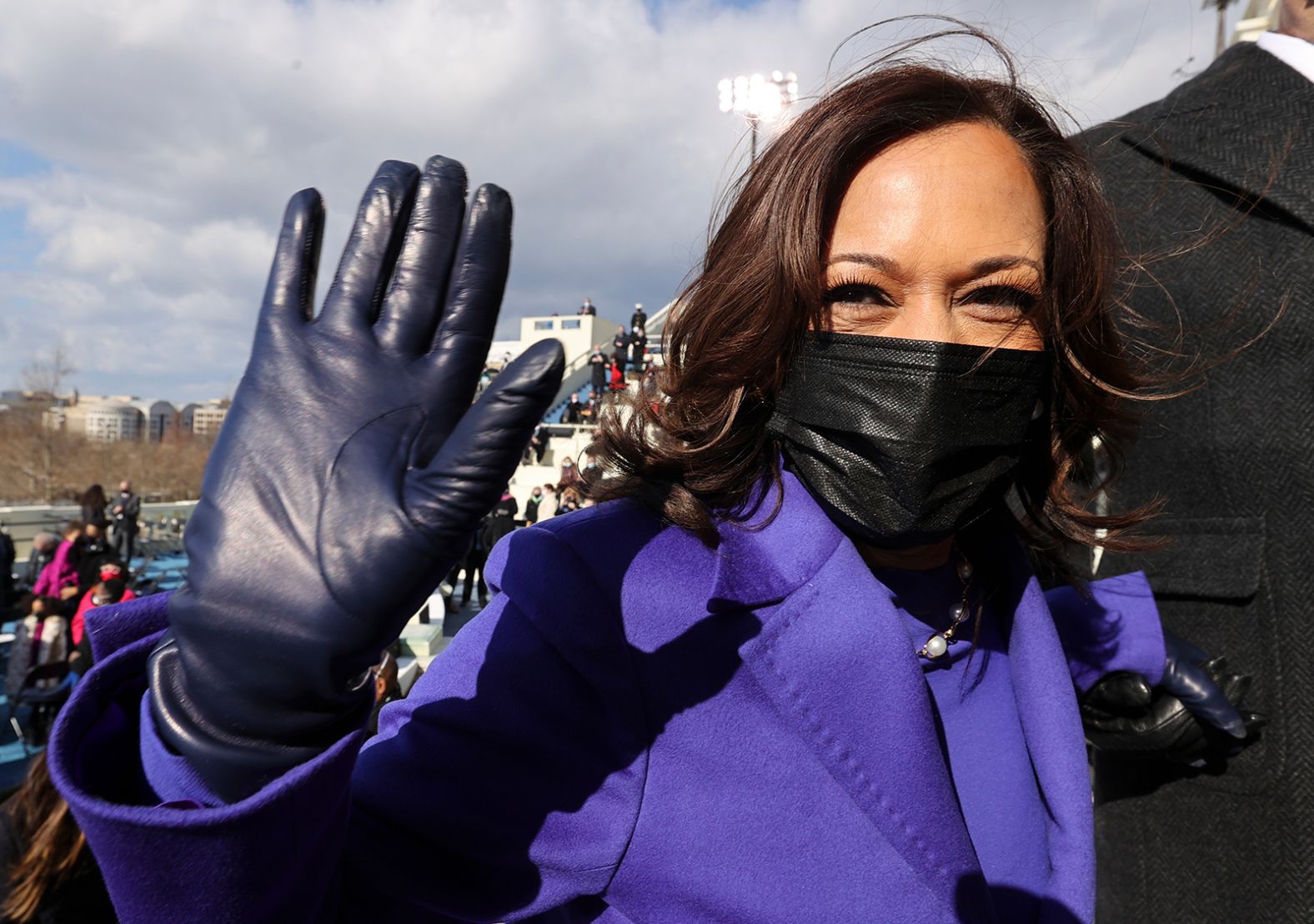 Harris leaves after the inauguration.