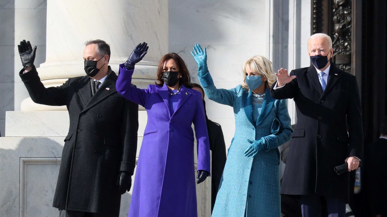 The Bidens, along with Kamala Harris and her husband, Doug Emhoff, outside the Capitol Wednesday.